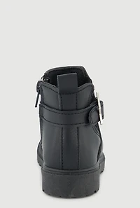 Womens Toddler Girls Faux Leather Booties with Star Buckle, Black,