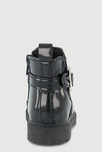 Womens Toddler Girls Faux Patent Leather Booties with Star Buckle, Black, Size 11