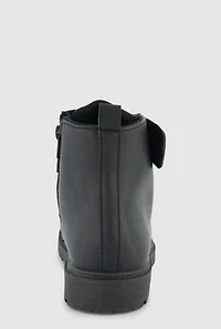 Womens Girls Bow Velcro Strap Lace Up Combat Boots, Black, Size 2