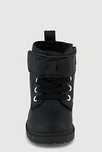 Womens Toddler Girls Bow Velcro Strap Lace Up Combat Boots,