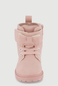 Womens Toddler Girls Bow Velcro Strap Lace Up Combat Boots, Pink, Size 11