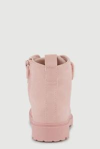 Womens Toddler Girls Bow Velcro Strap Lace Up Combat Boots, Pink, Size 11
