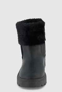 Womens Girls Faux Fur Cuff Chelsea Boots,