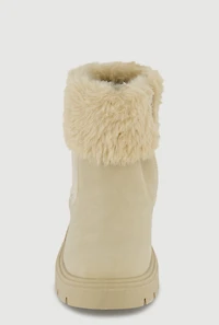 Womens Girls Faux Fur Cuff Chelsea Boots, Beige, Size 4