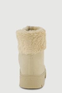 Womens Girls Faux Fur Cuff Chelsea Boots, Beige, Size 4