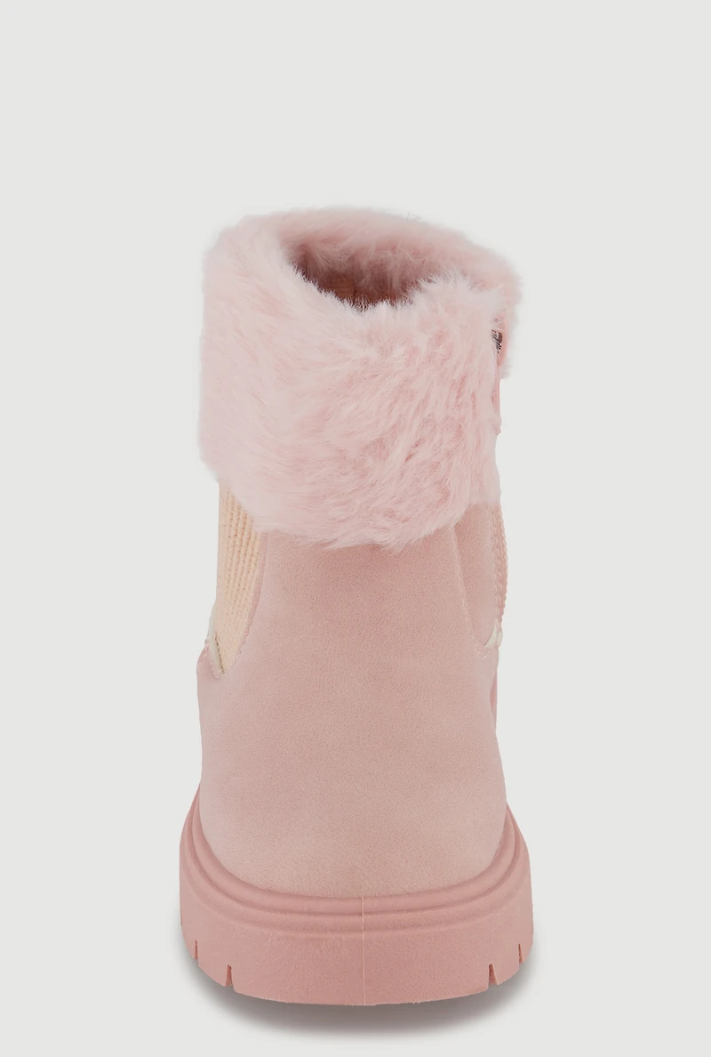Womens Toddler Girls Faux Fur Cuff Side Zip Combat Boots, Pink, Size 7