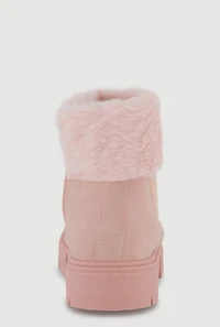 Womens Toddler Girls Faux Fur Cuff Side Zip Combat Boots, Pink, Size 7