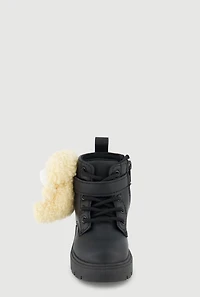 Womens Toddler Girls Teddy Bear Detail Combat Boots, Black, Size 7