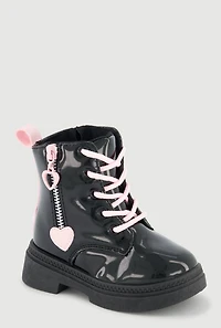 Toddler Girls Heart Zipper Detail Combat Boots