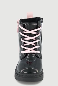 Womens Toddler Girls Heart Zipper Detail Combat Boots, Black,