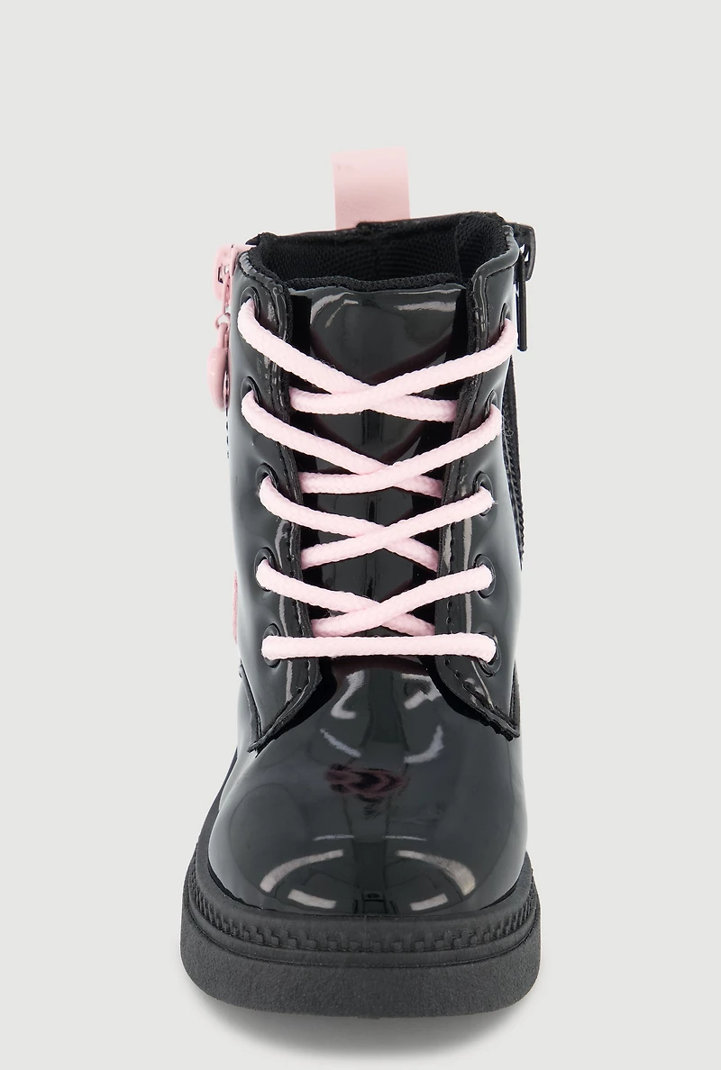 Womens Toddler Girls Heart Zipper Detail Combat Boots, Black, Size 11