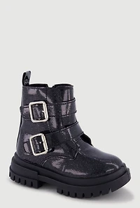 Toddler Girls Glitter Double Buckle Combat Boots