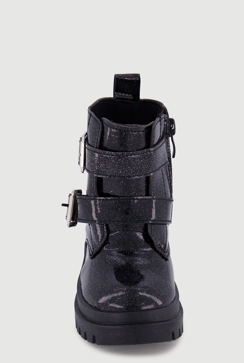 Toddler Girls Glitter Double Buckle Combat Boots