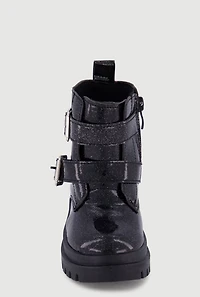 Toddler Girls Glitter Double Buckle Combat Boots