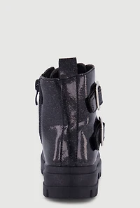 Toddler Girls Glitter Double Buckle Combat Boots