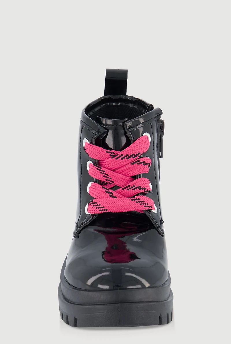 Womens Toddler Girls Faux Leather Heart Detail Combat Boots, Black, Size 8