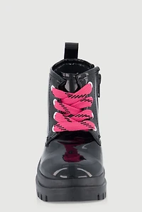 Womens Toddler Girls Faux Leather Heart Detail Combat Boots, Black, Size 8