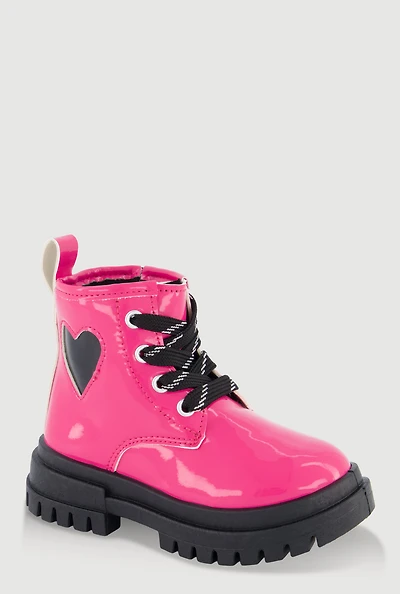 Toddler Girls Faux Leather Heart Detail Combat Boots