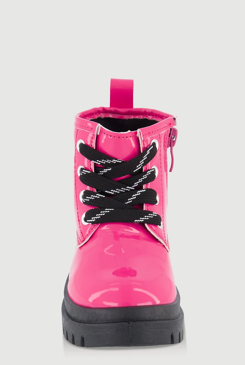 Womens Toddler Girls Faux Leather Heart Detail Combat Boots, Pink, Size 10