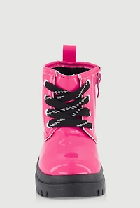 Womens Toddler Girls Faux Leather Heart Detail Combat Boots, Pink,