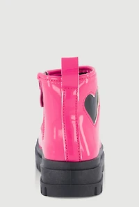 Womens Toddler Girls Faux Leather Heart Detail Combat Boots, Pink, Size 10