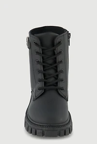 Womens Girls Rhinestone Heart Buckle Detail Combat Boots, Black, Size 4