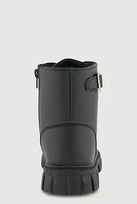 Girls Rhinestone Heart Buckle Detail Combat Boots