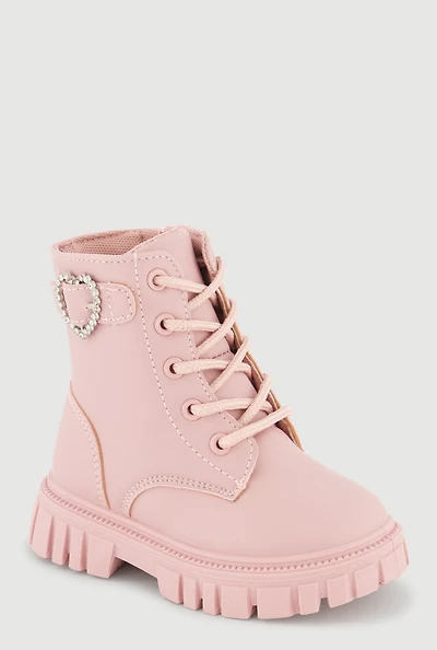 Toddler Girls Rhinestone Heart Buckle Combat Boots