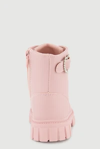 Toddler Girls Rhinestone Heart Buckle Combat Boots