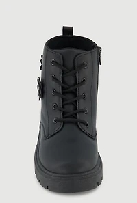 Womens Girls Combat Boots with 3D Flower Details, Black, Size 1