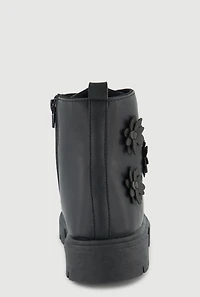 Womens Girls Combat Boots with 3D Flower Details, Black, Size 1