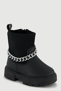 Toddler Girls Faux Leather Metallic Chain Ankle Boots,