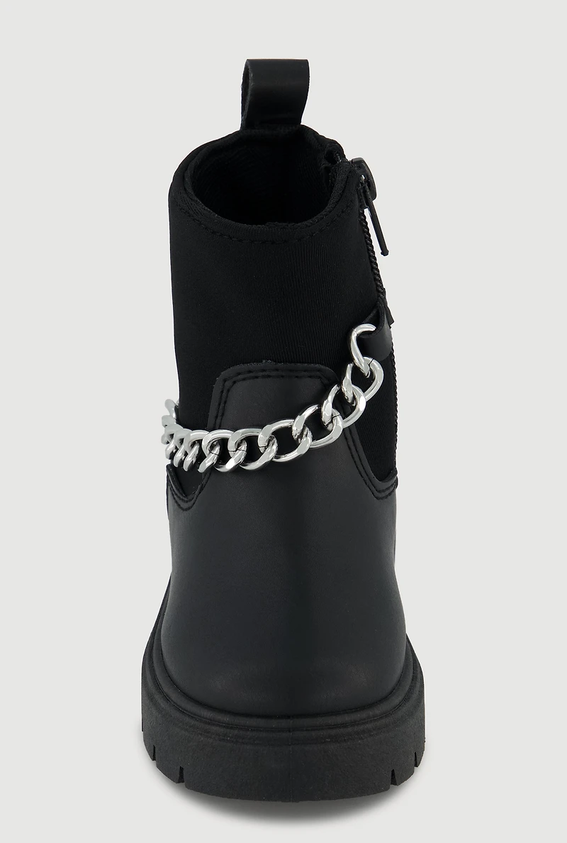 Toddler Girls Faux Leather Metallic Chain Ankle Boots,