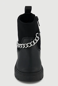 Toddler Girls Faux Leather Metallic Chain Ankle Boots,