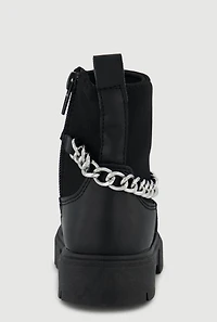 Toddler Girls Faux Leather Metallic Chain Ankle Boots,