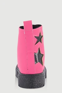 Womens Toddler Girls Faux Leather Star Detail Glitter Combat Boots,