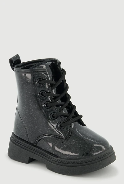 Womens Toddler Girls Faux Leather Slip On Combat Boots,