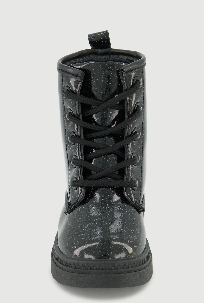 Womens Toddler Girls Faux Leather Slip On Combat Boots,