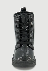 Womens Toddler Girls Faux Leather Slip On Combat Boots,