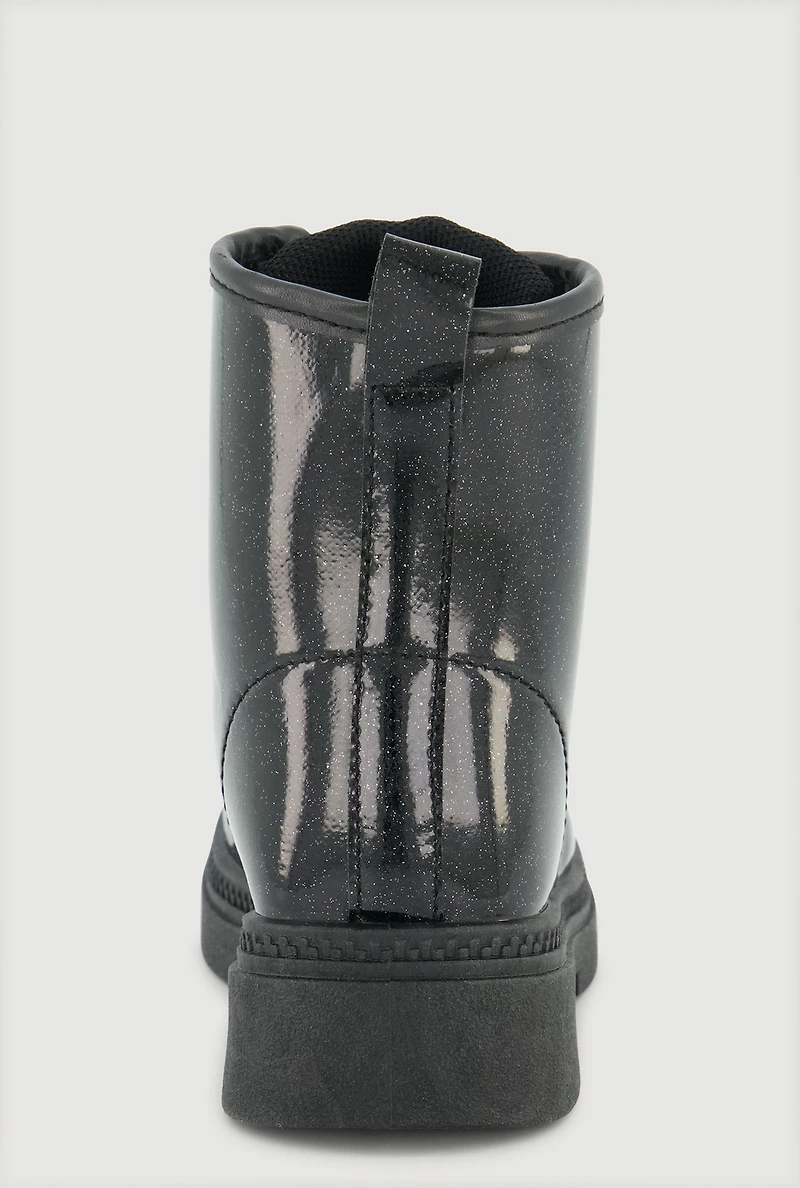 Womens Toddler Girls Faux Leather Slip On Combat Boots,