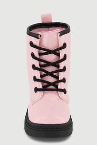 Womens Toddler Girls Faux Leather Slip On Combat Boots, Pink, Size 8