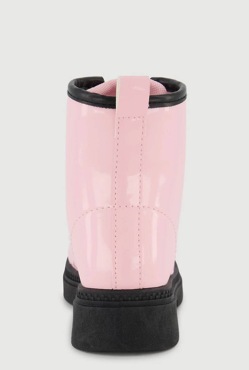 Toddler Girls Faux Leather Slip On Combat Boots