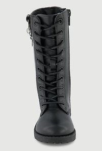Womens Toddler Girls Metallic Chain Detail Faux Leather Combat Boots, Black, Size 8