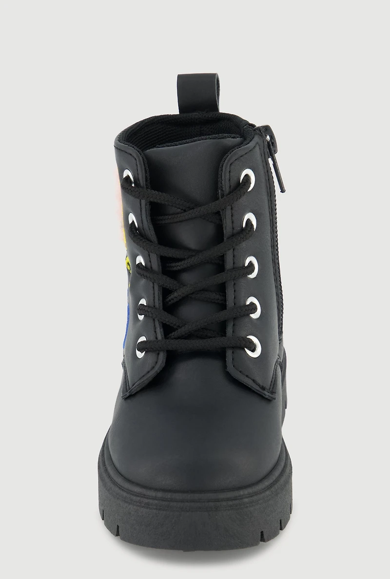 Toddler Girls Chenille M Patch Graphic Combat Boots