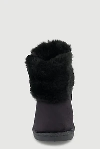 Womens Toddler Girls Rhinestone Detail Faux Fur Cuff Suede Boots, Black,