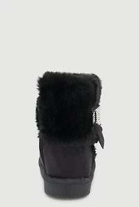 Womens Toddler Girls Rhinestone Detail Faux Fur Cuff Faux Suede Boots, Black, Size 7