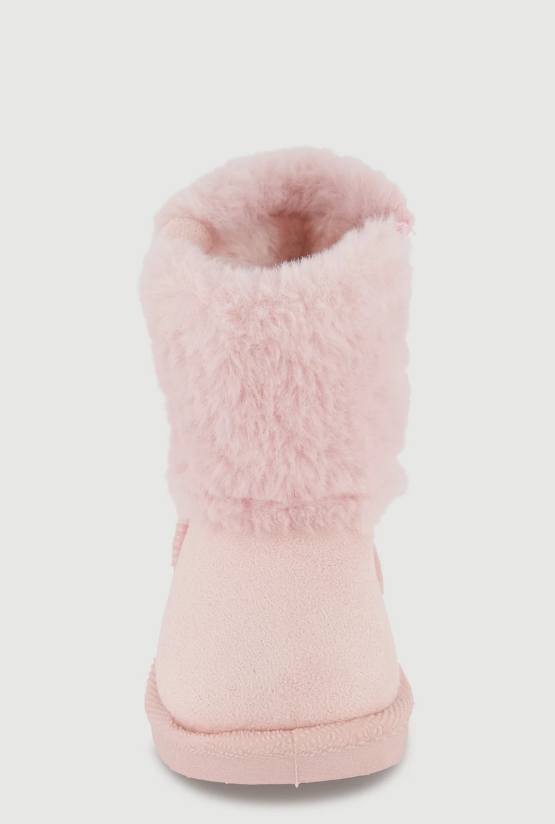 Womens Toddler Girls Rhinestone Detail Faux Fur Cuff Faux Suede Boots, Pink, Size 6