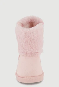 Womens Toddler Girls Rhinestone Detail Faux Fur Cuff Faux Suede Boots, Pink, Size 6