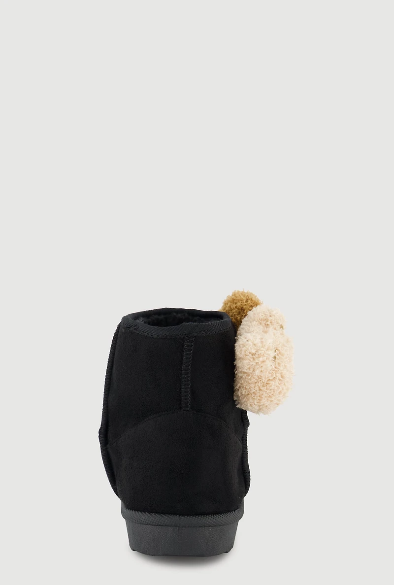 Womens Girls Teddy Bear Detail Crochet Flower Booties, Black, Size 4