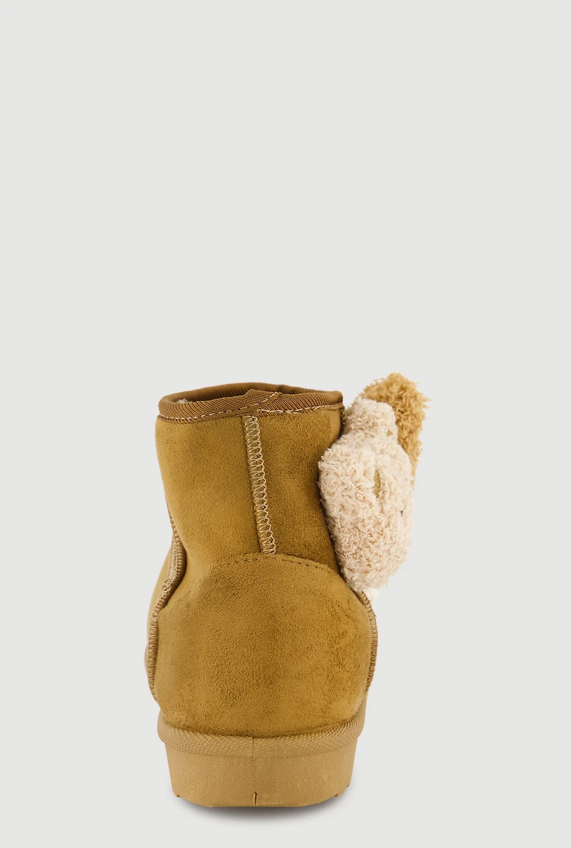 Womens Girls Teddy Bear Detail Crochet Flower Booties, Brown, Size 4